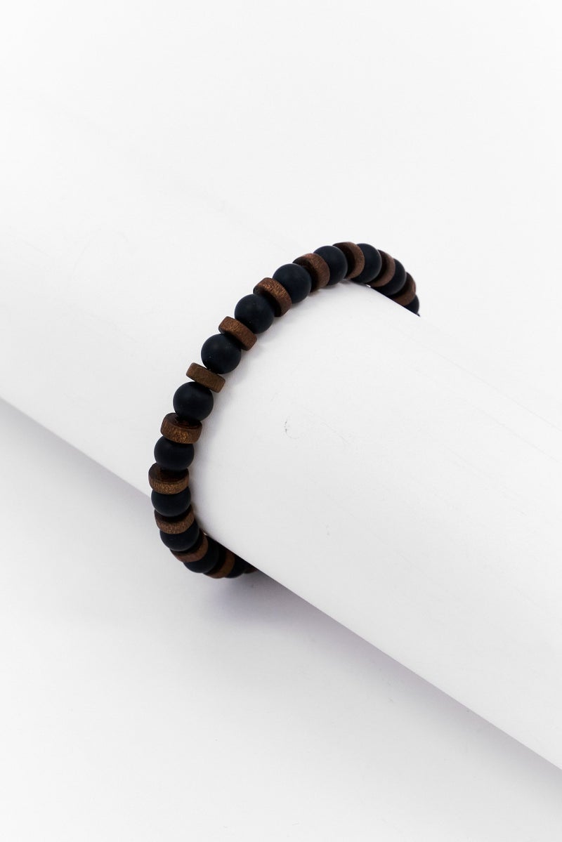 Steeltime Men Lava Wood And Stainless Steel Charm Beaded Bracelet, Multicolor - Image 2